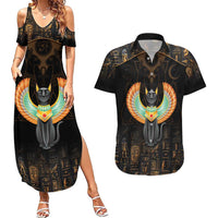 Winged Egypt Cats Couples Matching Summer Maxi Dress and Hawaiian Shirt Ancient Egypt Culture LT9 - Wonder Print Shop
