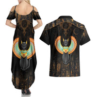 Winged Egypt Cats Couples Matching Summer Maxi Dress and Hawaiian Shirt Ancient Egypt Culture LT9 - Wonder Print Shop