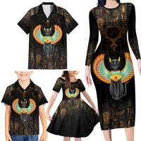 Winged Egypt Cats Family Matching Long Sleeve Bodycon Dress and Hawaiian Shirt Ancient Egypt Culture LT9 - Wonder Print Shop
