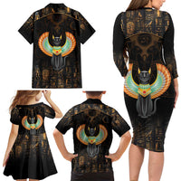 Winged Egypt Cats Family Matching Long Sleeve Bodycon Dress and Hawaiian Shirt Ancient Egypt Culture LT9 - Wonder Print Shop