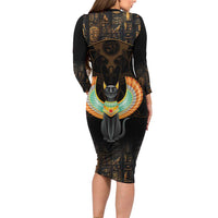 Winged Egypt Cats Family Matching Long Sleeve Bodycon Dress and Hawaiian Shirt Ancient Egypt Culture LT9 - Wonder Print Shop