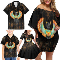 Winged Egypt Cats Family Matching Off Shoulder Short Dress and Hawaiian Shirt Ancient Egypt Culture LT9 - Wonder Print Shop