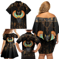 Winged Egypt Cats Family Matching Off Shoulder Short Dress and Hawaiian Shirt Ancient Egypt Culture LT9 - Wonder Print Shop