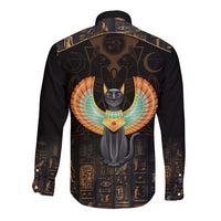 Winged Egypt Cats Long Sleeve Button Shirt Ancient Egypt Culture - Wonder Print Shop