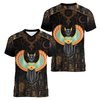 Winged Egypt Cats Women V-Neck T-Shirt Ancient Egypt Culture - Wonder Print Shop