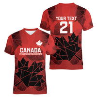 Custom Women Rugby Canada Women V-Neck T-Shirt Maple Energy Never Stops - Wonder Print Shop