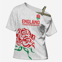 Custom Women Rugby England Cross Shoulder Shirt Red Roses Energy Never Stops - Wonder Print Shop
