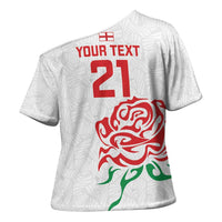 Custom Women Rugby England Cross Shoulder Shirt Red Roses Energy Never Stops - Wonder Print Shop
