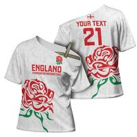 Custom Women Rugby England Cross Shoulder Shirt Red Roses Energy Never Stops - Wonder Print Shop