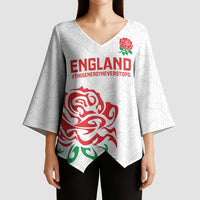 Custom Women Rugby England Kimono Sleeve Blouse Red Roses Energy Never Stops - Wonder Print Shop