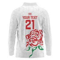 Custom Women Rugby England Long Sleeve Polo Shirt Red Roses Energy Never Stops - Wonder Print Shop