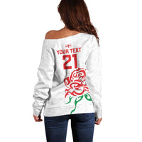 Custom Women Rugby England Off Shoulder Sweater Red Roses Energy Never Stops - Wonder Print Shop
