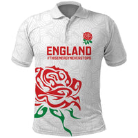 Custom Women Rugby England Polo Shirt Red Roses Energy Never Stops - Wonder Print Shop