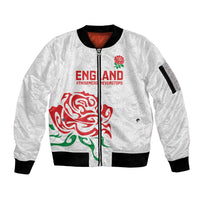 Custom Women Rugby England Sleeve Zip Bomber Jacket Red Roses Energy Never Stops - Wonder Print Shop