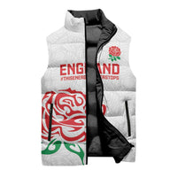 Custom Women Rugby England Sleeveless Puffer Jacket Red Roses Energy Never Stops - Wonder Print Shop
