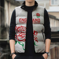 Custom Women Rugby England Sleeveless Puffer Jacket Red Roses Energy Never Stops - Wonder Print Shop