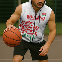 Custom Women Rugby England Sleeveless Zip Hoodie Red Roses Energy Never Stops - Wonder Print Shop