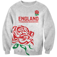 Custom Women Rugby England Sweatshirt Red Roses Energy Never Stops - Wonder Print Shop