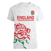 Custom Women Rugby England Women V-Neck T-Shirt Red Roses Energy Never Stops - Wonder Print Shop