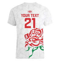 Custom Women Rugby England Women V-Neck T-Shirt Red Roses Energy Never Stops - Wonder Print Shop