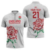 Custom Women Rugby England Zipper Polo Shirt Red Roses Energy Never Stops - Wonder Print Shop