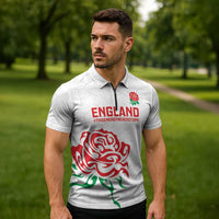 Custom Women Rugby England Zipper Polo Shirt Red Roses Energy Never Stops - Wonder Print Shop