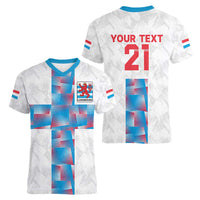 Luxembourg Football Custom Women V-Neck T-Shirt Les Lions Rouges - Wonder Print Shop