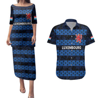 Luxembourg Football Custom Couples Matching Puletasi and Hawaiian Shirt The Red Lions Tribal Pattern LT9 - Wonder Print Shop