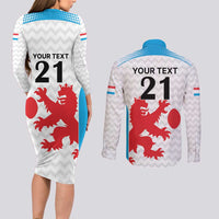 Luxembourg Custom Couples Matching Long Sleeve Bodycon Dress and Long Sleeve Button Shirt Motifs 2021-22 Federation Luxembourgeoise de Rugby LT9 - Wonder Print Shop