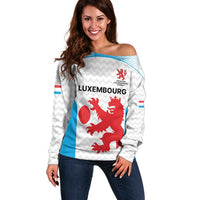 Luxembourg Custom Off Shoulder Sweater Motifs 2021-22 Federation Luxembourgeoise de Rugby - Wonder Print Shop