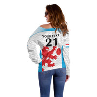 Luxembourg Custom Off Shoulder Sweater Motifs 2021-22 Federation Luxembourgeoise de Rugby - Wonder Print Shop