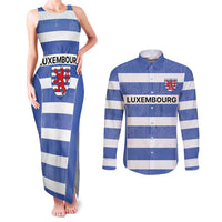 Luxembourg Rugby Custom Couples Matching Tank Maxi Dress and Long Sleeve Button Shirt Motifs 1997 Vintage LT9 - Wonder Print Shop