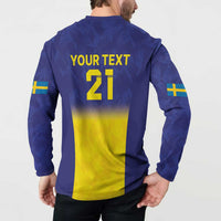 Sweden Rugby Custom Button Sweatshirt Three Crowns of Sweden Blue Pattern LT9 - Wonder Print Shop