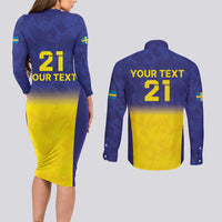 Sweden Rugby Custom Couples Matching Long Sleeve Bodycon Dress and Long Sleeve Button Shirt Three Crowns of Sweden Blue Pattern LT9 - Wonder Print Shop