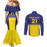 Sweden Rugby Custom Couples Matching Mermaid Dress and Long Sleeve Button Shirt Three Crowns of Sweden Blue Pattern