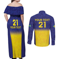 Sweden Rugby Custom Couples Matching Off Shoulder Maxi Dress and Long Sleeve Button Shirt Three Crowns of Sweden Blue Pattern LT9 - Wonder Print Shop