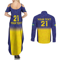 Sweden Rugby Custom Couples Matching Summer Maxi Dress and Long Sleeve Button Shirt Three Crowns of Sweden Blue Pattern LT9 - Wonder Print Shop