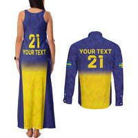 Sweden Rugby Custom Couples Matching Tank Maxi Dress and Long Sleeve Button Shirt Three Crowns of Sweden Blue Pattern LT9 - Wonder Print Shop