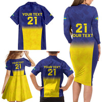 Sweden Rugby Custom Family Matching Long Sleeve Bodycon Dress and Hawaiian Shirt Three Crowns of Sweden Blue Pattern LT9 - Wonder Print Shop