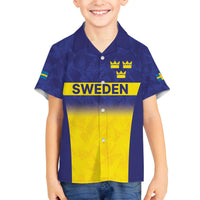 Sweden Rugby Custom Family Matching Off The Shoulder Long Sleeve Dress and Hawaiian Shirt Three Crowns of Sweden Blue Pattern - Wonder Print Shop
