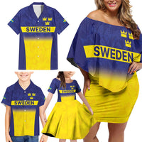Sweden Rugby Custom Family Matching Off Shoulder Short Dress and Hawaiian Shirt Three Crowns of Sweden Blue Pattern LT9 - Wonder Print Shop