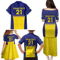 Sweden Rugby Custom Family Matching Puletasi and Hawaiian Shirt Three Crowns of Sweden Blue Pattern - Wonder Print Shop