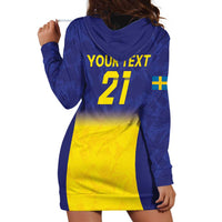 Sweden Rugby Custom Hoodie Dress Three Crowns of Sweden Blue Pattern - Wonder Print Shop