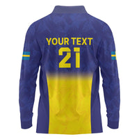 Sweden Rugby Custom Long Sleeve Polo Shirt Three Crowns of Sweden Blue Pattern - Wonder Print Shop