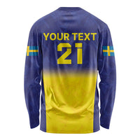 Sweden Rugby Custom Long Sleeve Shirt Three Crowns of Sweden Blue Pattern - Wonder Print Shop