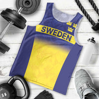 Sweden Rugby Custom Men Tank Top Three Crowns of Sweden Blue Pattern - Wonder Print Shop