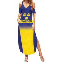 Sweden Rugby Custom Summer Maxi Dress Three Crowns of Sweden Blue Pattern - Wonder Print Shop
