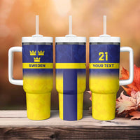 Sweden Rugby Custom Tumbler With Handle Three Crowns of Sweden Blue Pattern - Wonder Print Shop