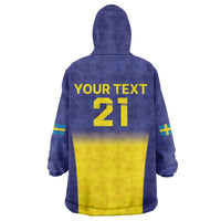 Sweden Rugby Custom Wearable Blanket Hoodie Three Crowns of Sweden Blue Pattern - Wonder Print Shop