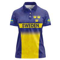 Sweden Rugby Custom Women Polo Shirt Three Crowns of Sweden Blue Pattern - Wonder Print Shop